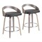 Lumisource Grotto 25" Mid-Century Modern Fixed Height Counter Stool With Swivel In Light Grey Wood And Black Faux Leather - Set Of
